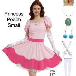Princess Peach Super Mario Bros Mario Kart Women’s Dress Costume Cosplay Small