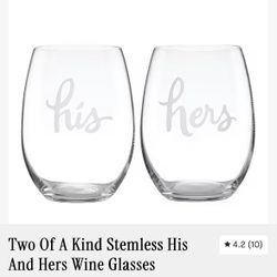 Kate Spade Two Of A Kind Stemless His And Hers Stemless Wine Glasses, Set of 2