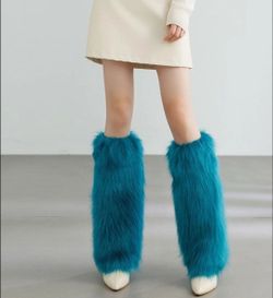 Faux Fur Leg Warmers for Women Fuzzy Furry Boot Covers Fluffy Boot turquoise