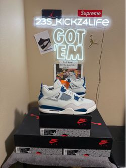 Brand new Air Jordan Military blue 4’s size 14x3 with original boxes and tags.