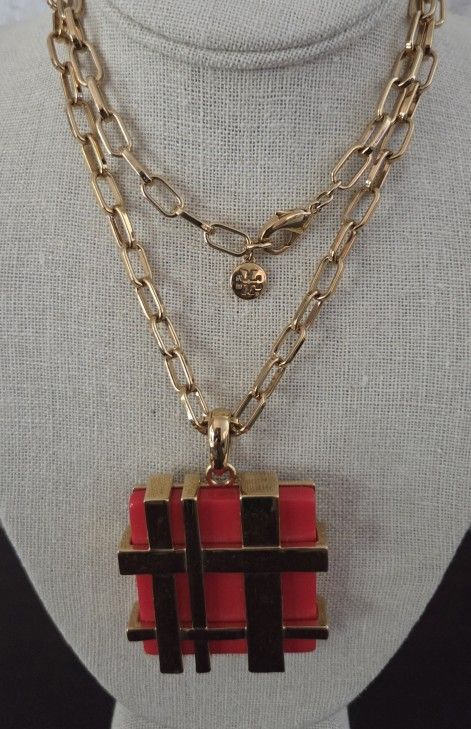 Tory Burch Gold & Orange Pendant Necklace