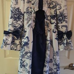 Bridgerton-Style Regency Navy & White Floral Dress | Corset Back