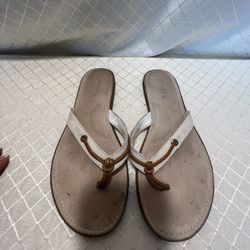 Sperry Top Sider Sandals Womens 7 Thong Flip Flops Beige Leather Flats Casual