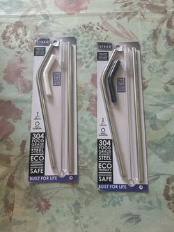 Roughneck 4pcs Stainless Steel Metal Drinking Reusable Straws +Cleaner Brush Kit Pack of 2