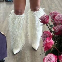 White Fur Boot/heels