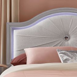 Kids Evangeline Silver Full Lighted Upholstered Bed With Multi-Color Leds  