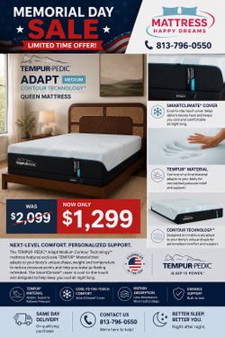 Tempurpedic Adapt  Medium Contour Technology Queen Size Mattress Premium Comfort Factory Fresh & Sealed in Plastic Same Day Delivery