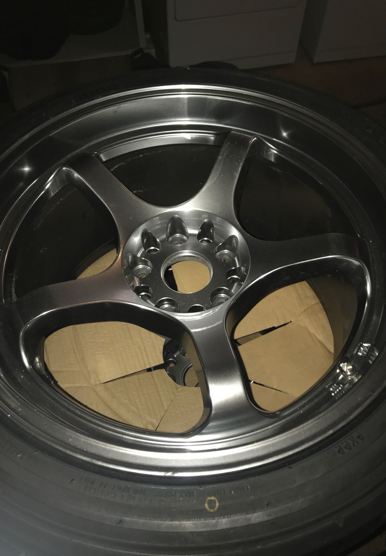 4 x Carbyne Design Sprints 18x10.5 5x114.3 Hyper Black w/ 275/35/18s Toyo RR Tires mounted ready to rock