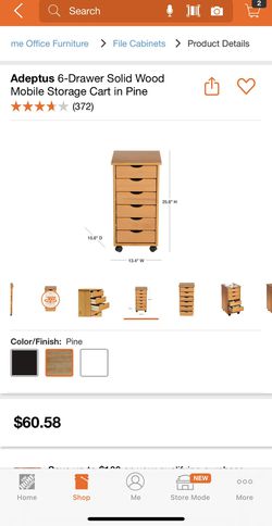 Adeptus 6-Drawer Solid Wood Mobile Storage Cart in Pine Thumbnail