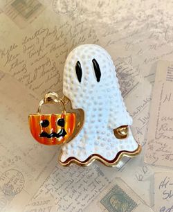 Spooky Ghost Enamel Brooch Halloween Pumpkin Trick-or-Treat Pin