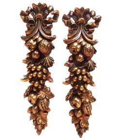 Vintage Syroco Gold Fruit Wall Plaques – Hollywood Regency Decor – Matching Pair