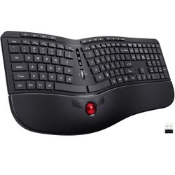 Ergonomic Keyboard, 2 in 1 Wireless computer Keyboard and Trackball Mouse Combo Design with Wrist Rest, Split Keyboard, USB Keyboard for Windows/Mac/L