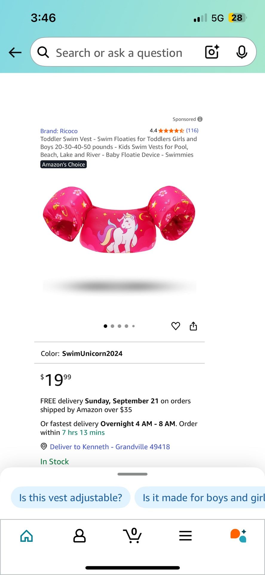 New Unicorn Ricoco Swim vest 20-50lbs