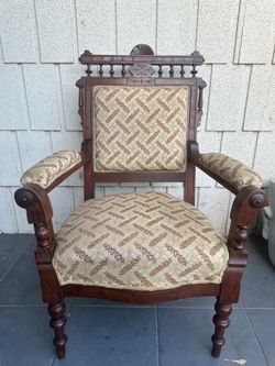 Antique Victorian Eastlake Carved Walnut Gentlemans Parlor Fauteuil Arm Chair
