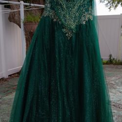 Sweet 15 Dress Emerald Green And Gold