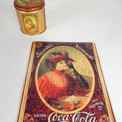 Vintage Coca -Cola advertisement Jigsaw Puzzle In a Tin Container 1985. 8x10”. 