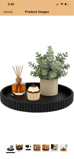 11.8in Decorative Tray for Coffee Table Decor- Black Oval Concrete Tray for Home Decor
