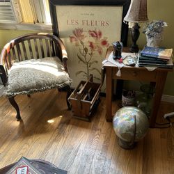 Two Wooden Chairs Like This One, Wooden Table,Magazine Rack 