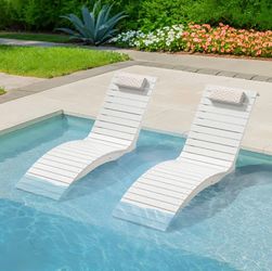 2X White HDPS in pool shallow water lounge chairs