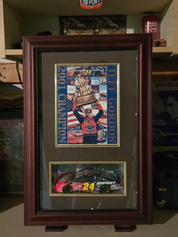 NASCAR 2001 Jeff Gordon Championship display case with hinged front, photo, plus-64th St & Bell