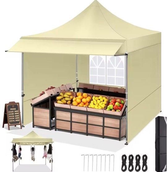 10x15 Pop up Canopy Tent Heavy Duty with 4 Sidewalls, Easy Set-up Commercial Outdoor Party Tent, 100% Waterproof Wedding Canopy Gazebo, 3 Height