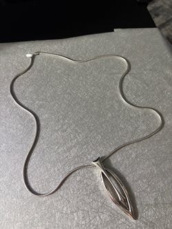 Vintage MONET Modernist Silver Rhodium Plated Pendant Snake Chain