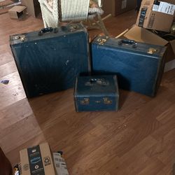 3 Hard sided Antique Suitcases