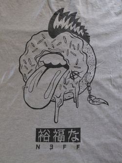 NEFF XL Mens Mohawk Donut Piercings Graphic Shirt Gray Skater Alternative  Streetwear