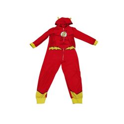 The Flash DC Comics Justice League Superhero Onesie  Pajamas with Hood and zip up Costume for kid size 8.