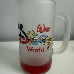 Vintage Walt Disney World Frosted Stein Mug Cup Glass Red 6"