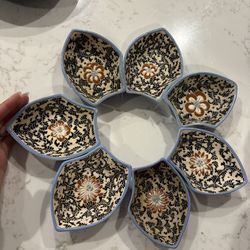 Antique Ceramic Vietnamese serving dip set bowls