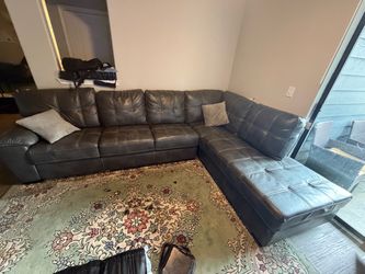 Sofa Couch Sectional Faux Leather Slate Grey/Blue Good Condition No Rips or Tears