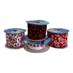 4pc Lot Spooled Wired Satin Ribbon Wreath Making Valentine Prints 