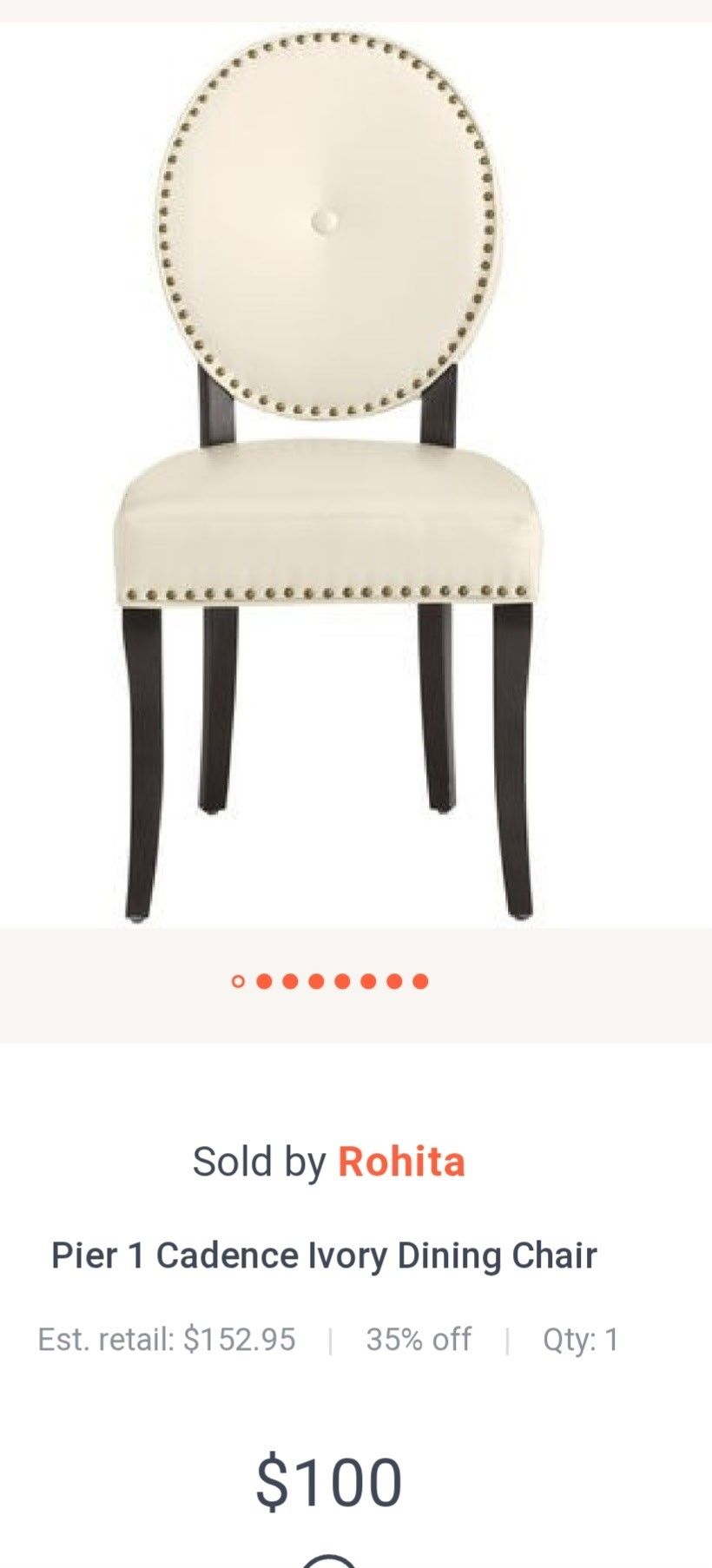 (1) Pier One Chair (Ivory/White) - Make up/Vanity Chair