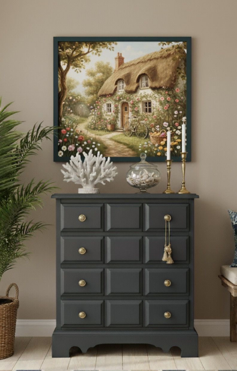 Coastal Blue Four-Drawer Accent Side Table Chest Nightstand Flexible Storage