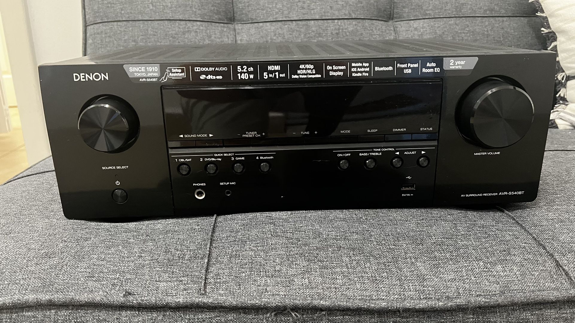 Denon - AVR-S540BT Receiver, 5.2 channel, 4K Ultra HD Audio and Video, Home Theater System, built-in Bluetooth and USB