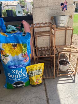 Soil, plant stands and pots