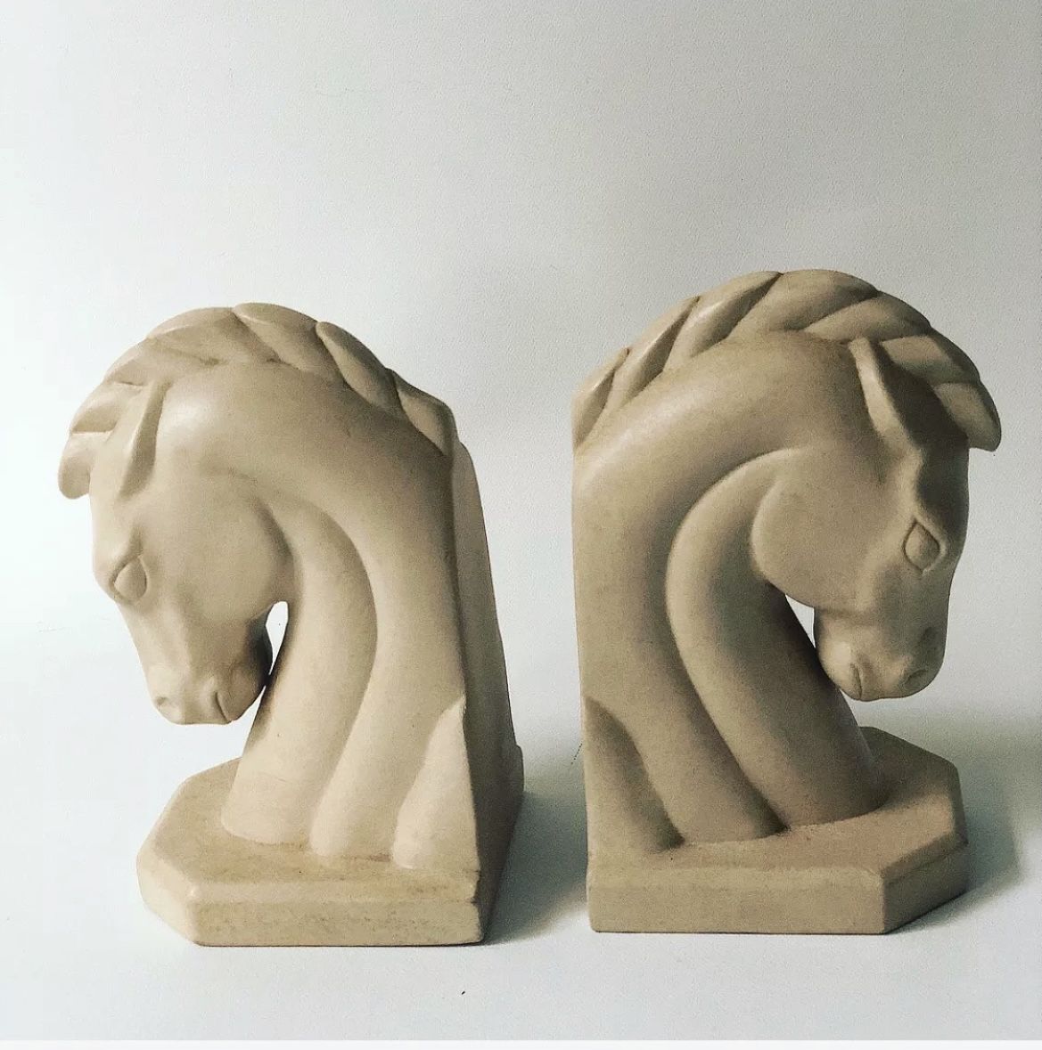 Pair (2) Art Deco Bookends Mid Century Ceramic Horse