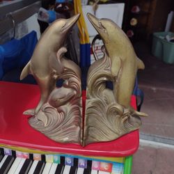 vintage brass dolphin bookends