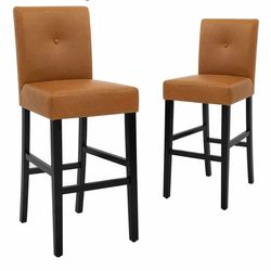 1429: CangLong Stylish Upholstered Height Barstools with Solid Wood Legs for Kitchen, Dining, Bedroom, Set of 2, Brown