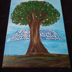 Angel Tree Painting Original Artwork Signed
