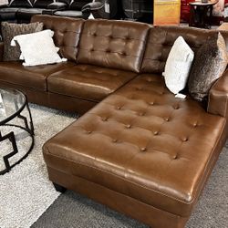 [OM] 🟪 Only $45 initial then take it home 🏡 Brand New  Baskove  Real Leather 2 Piece Sectional With Chaise