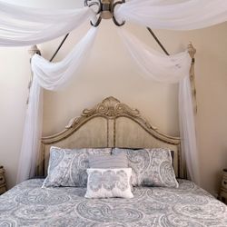 Luxury Vintage Style Canopy Bedroom Set – King Bed + 2 Marble-Top Nightstands OBO