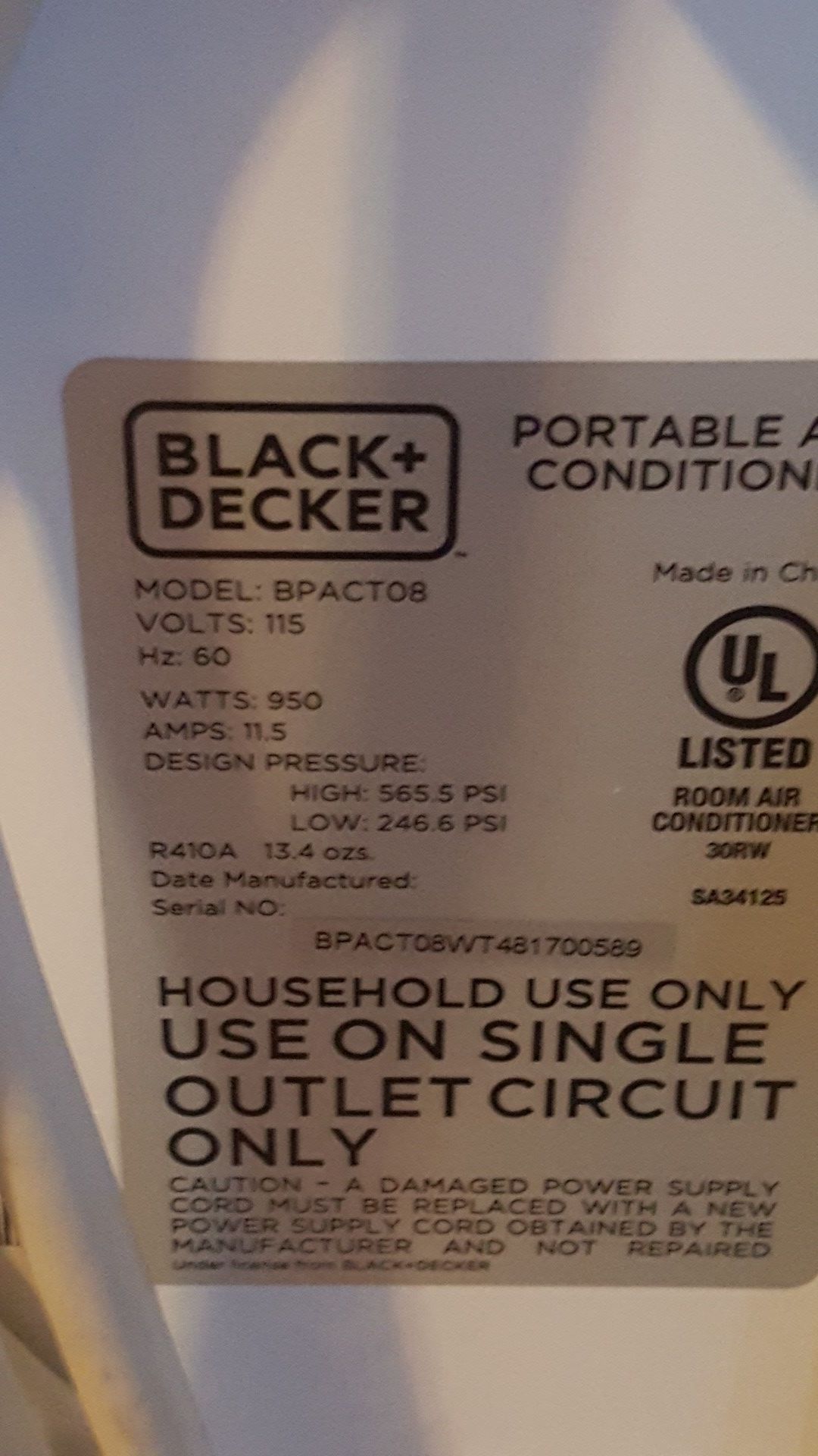 Black and Decker A.C. unit model BPACT08 works great for Sale in