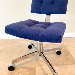 Vintage Chrome and Blue Velveteen Adjustable Rolling Office Chair FAULTLESS DOERNER