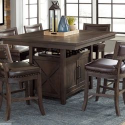 7PC Brown Dining Table Set