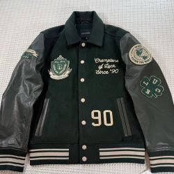Lucky Brand varsity jacket, leather jacket