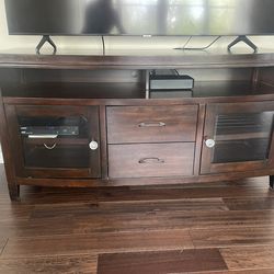 Tv Console Dark Mahogany Wood 60 Inch