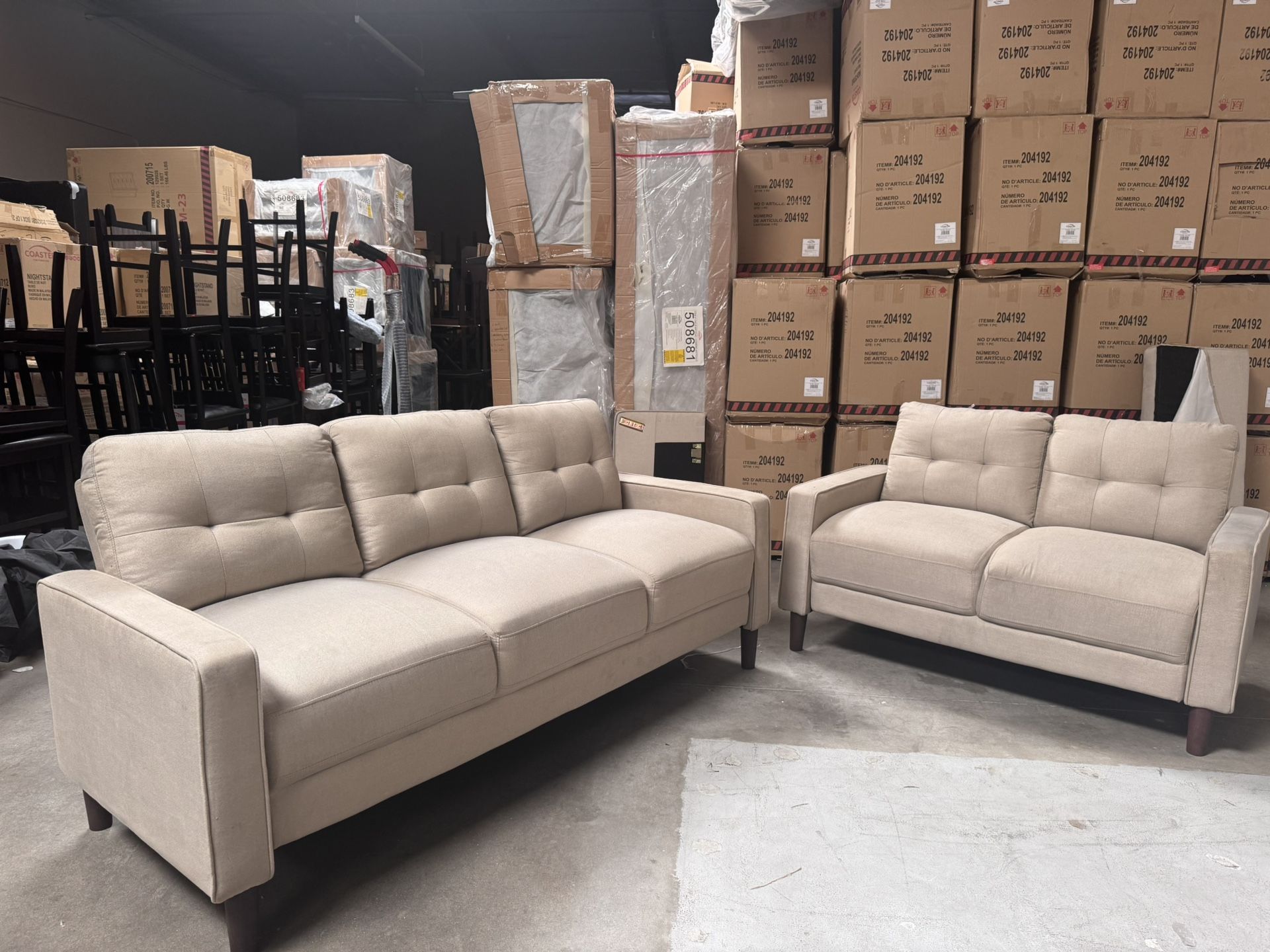 Light Beige Sofa Set – 3-Seater + 2-Seater – Good Condition