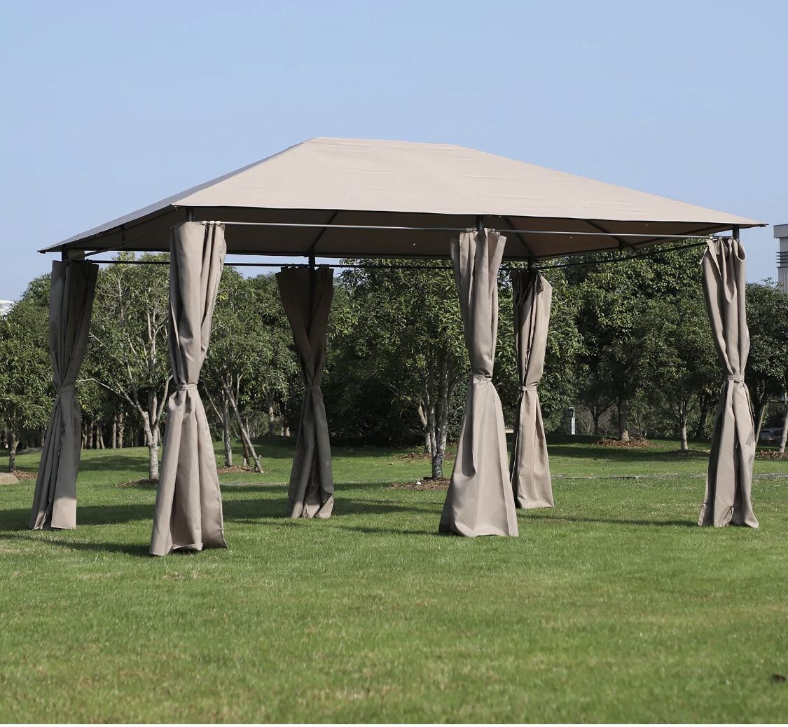 ☀️ BRAND NEW 13' x 10' Steel Outdoor Patio Gazebo Pavilion Canopy Tent with Curtains - Khaki